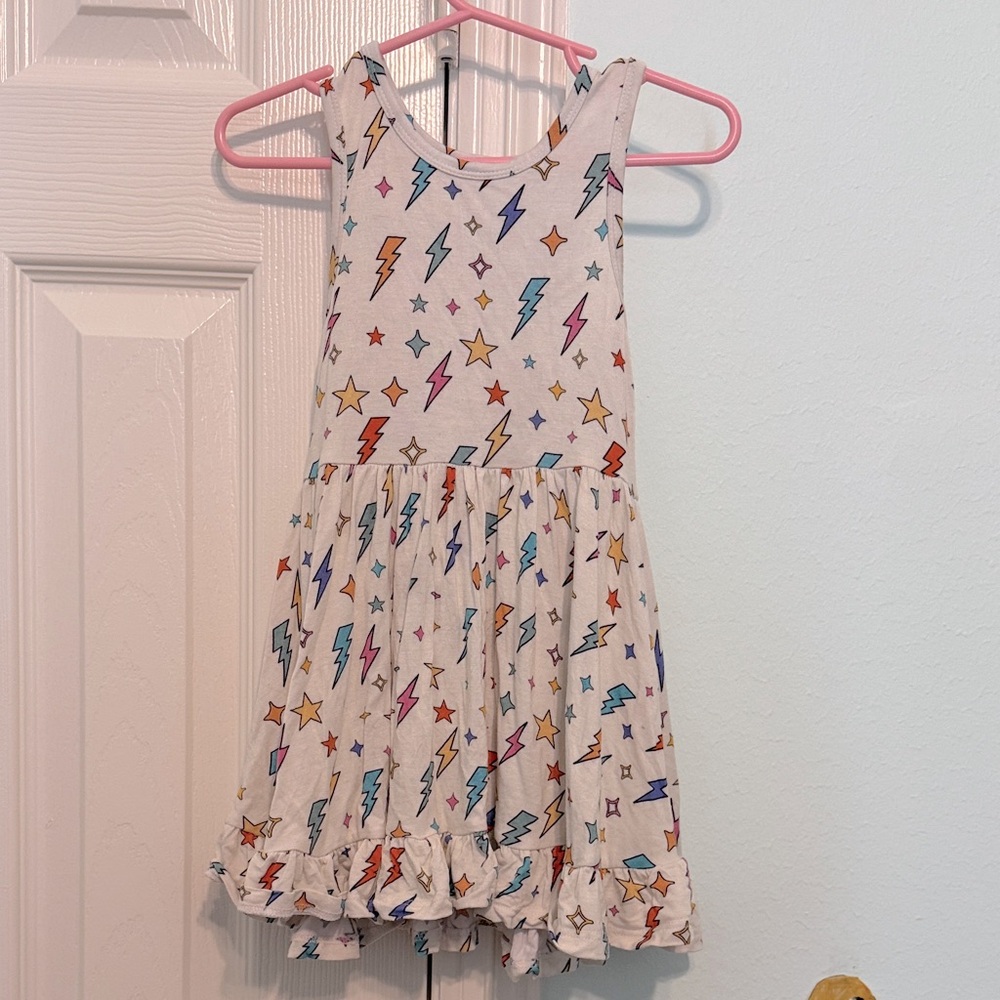 Posh Peanut Lightning Bolt & Stars Cream Dress with Multicolor Prints